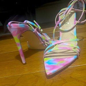Tie dye holographic heels.